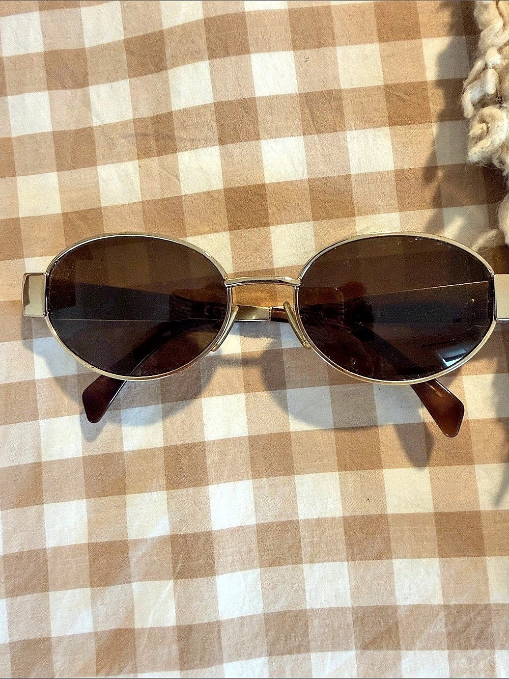 Celine Triomphe Metal Oval Sunglasses CL40235U Brown & Gold